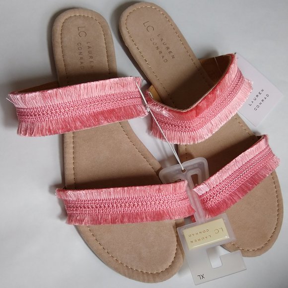 New LC Lauren Conrad Coral Boho Fringe Sandals - Picture 3 of 6